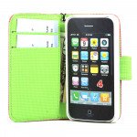 Wholesale iPhone 4S / 4 Anti-Slip Flip Leather Wallet Case with Stand (Pink-Green)
